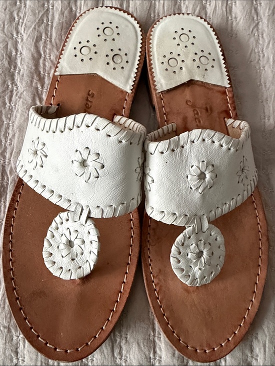 Jack Rogers Shoes - Jack Rogers Iconic White Leather Toe-Post Sandals 9 ❤️